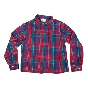 Vintage Lucky Girl Long Sleeve Button Up Shirt Girls 4T Plaid Red Purple 90s